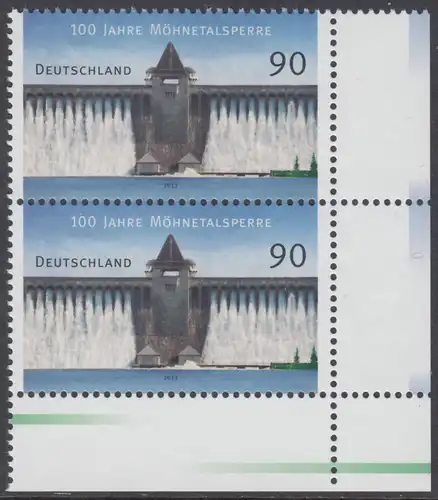 BUND 2013 Michel-Nummer 3000 postfrisch vert.PAAR ECKRAND unten rechts