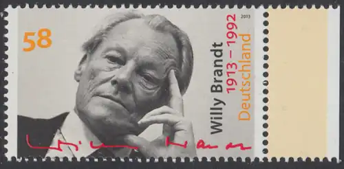 BUND 2013 Michel-Nummer 3037 postfrisch EINZELMARKE RAND rechts