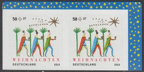 BUND 2013 Michel-Nummer 3040 postfrisch horiz.PAAR ECKRAND oben rechts -aus MH/selbstklebend-