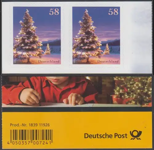 BUND 2013 Michel-Nummer 3041 postfrisch horiz.PAAR ECKRAND unten links m/ EAN (a) -aus MH/selbstklebend-