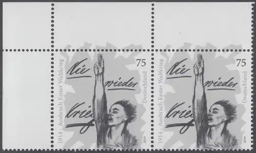 BUND 2014 Michel-Nummer 3100 postfrisch horiz.PAAR ECKRAND oben links