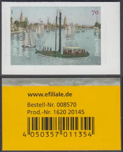 BUND 2017 Michel-Nummer 3279 postfrisch EINZELMARKE m/ EAN -aus MH / selbstklebend-