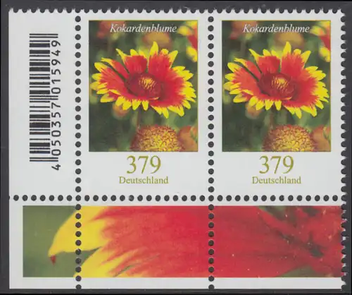 BUND 2018 Michel-Nummer 3399 postfrisch horiz.PAAR ECKRAND unten links