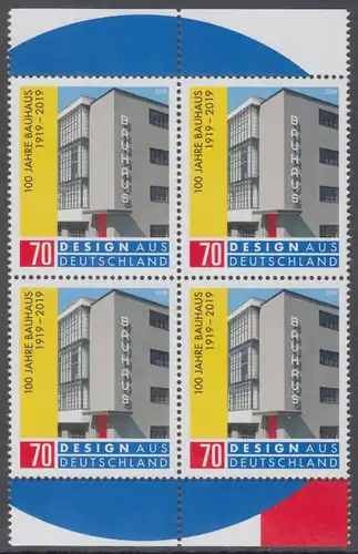 BUND 2019 Michel-Nummer 3453 postfrisch BLOCK RÄNDER oben/unten 