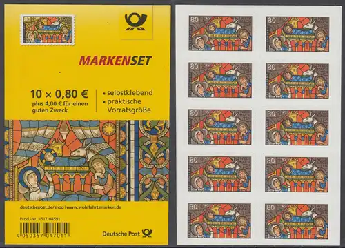 BUND 2019 Michel-Nummer 3500 postfrisch MARKENHEFT(10) -selbstklebend-