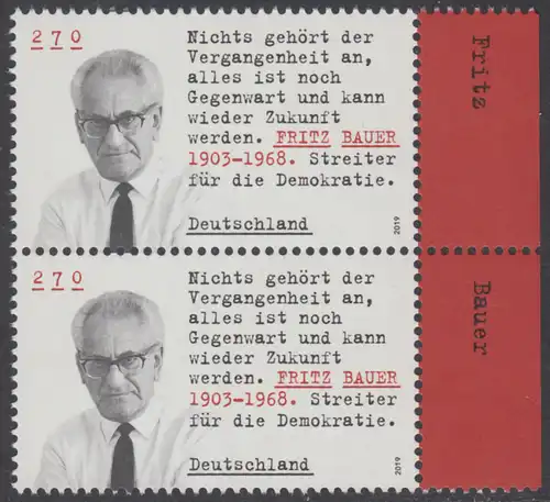 BUND 2019 Michel-Nummer 3502 postfrisch vert.PAAR RÄNDER rechts 