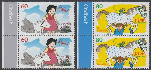 BUND 2019 Michel-Nummer 3506-3507 postfrisch SATZ(2) vert.PAARE RÄNDER links (b)