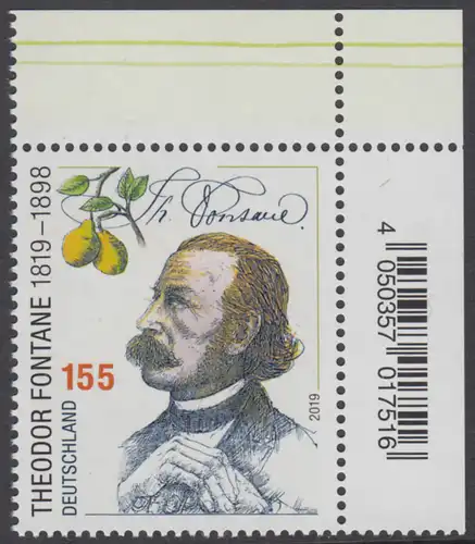 BUND 2019 Michel-Nummer 3508 postfrisch EINZELMARKE ECKRAND oben rechts