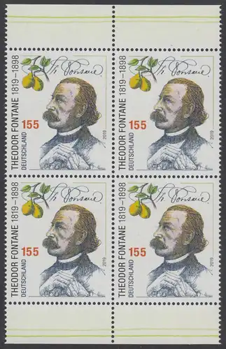 BUND 2019 Michel-Nummer 3508 postfrisch BLOCK RÄNDER unten/oben