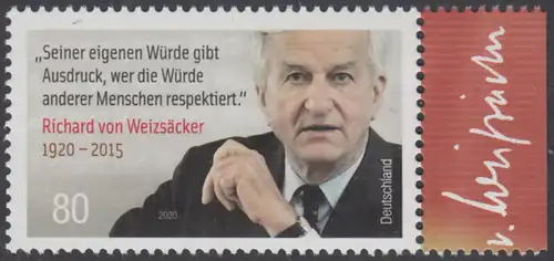 BUND 2020 Michel-Nummer 3539 postfrisch EINZELMARKE RAND rechts (c)