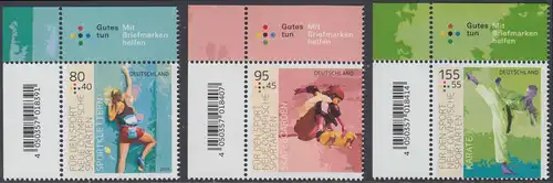 BUND 2020 Michel-Nummer 3542-3544 postfrisch SATZ(3) EINZELMARKEN ECKRÄNDER oben links