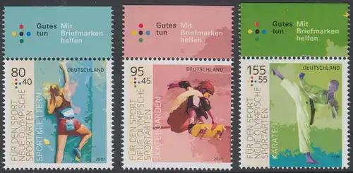BUND 2020 Michel-Nummer 3542-3544 postfrisch SATZ(3) EINZELMARKEN RÄNDER oben (a)