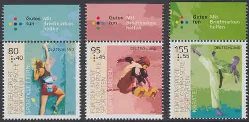 BUND 2020 Michel-Nummer 3542-3544 postfrisch SATZ(3) EINZELMARKEN RÄNDER oben (b)