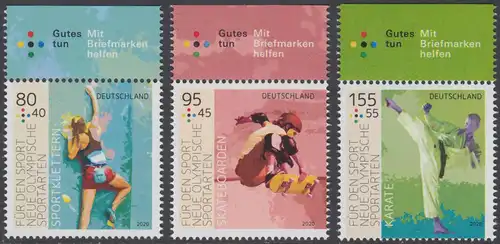 BUND 2020 Michel-Nummer 3542-3544 postfrisch SATZ(3) EINZELMARKEN RÄNDER oben (c)