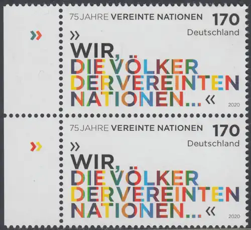 BUND 2020 Michel-Nummer 3549 postfrisch vert.PAAR RÄNDER links