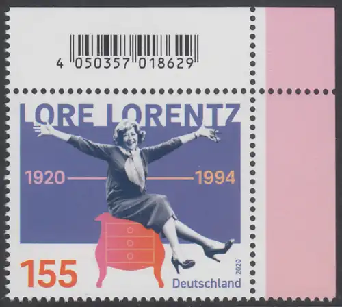 BUND 2020 Michel-Nummer 3565 postfrisch EINZELMARKE ECKRAND oben rechts