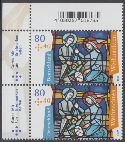 BUND 2020 Michel-Nummer 3571 postfrisch vert.PAAR ECKRAND oben links