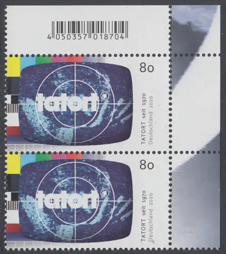 BUND 2020 Michel-Nummer 3572 postfrisch vert.PAAR ECKRAND oben rechts