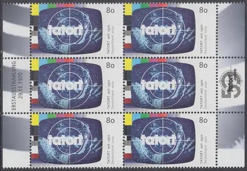 BUND 2020 Michel-Nummer 3572 postfrisch vert.BLOCK(6) RÄNDER rechts/links 