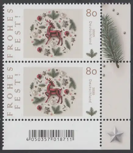 BUND 2020 Michel-Nummer 3573 postfrisch vert.PAAR ECKRAND unten rechts