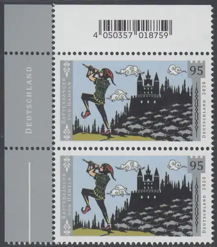 BUND 2020 Michel-Nummer 3578 postfrisch vert.PAAR ECKRAND oben links