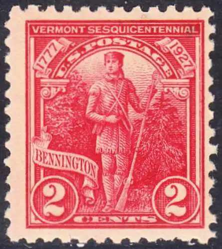 USA Michel 0307 / Scott 0643 postfrisch EINZELMARKE (a1) - 150. Jahrestag der Unabhängigkeit des Staates Vermont und der Schlachten bei Bennington, Oriskany, Fort Stanwix und Saratoga: Green Mountain Boy, Milizionär der Freiwilligenar
