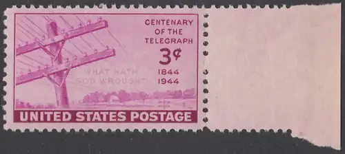 USA Michel 0527 / Scott 0924 postfrisch EINZELMARKE RAND rechts (a3) - 100 Jahre Telegraphenleitung Washington-Baltimore
