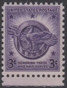 USA Michel 0545 / Scott 0940 postfrisch EINZELMARKE RAND unten - US-Veteranen des Zweiten Weltkrieges: Entlassenen-Verdienst-Abzeichen