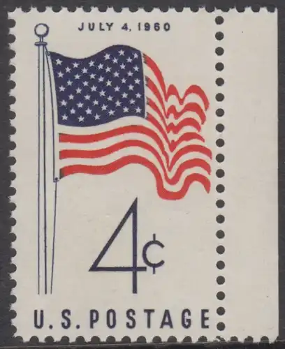 USA Michel 0783 / Scott 1153 postfrisch EINZELMARKE RAND rechts - Amerikanische Flagge von 1960 (50 Sterne für 50 Staaten)