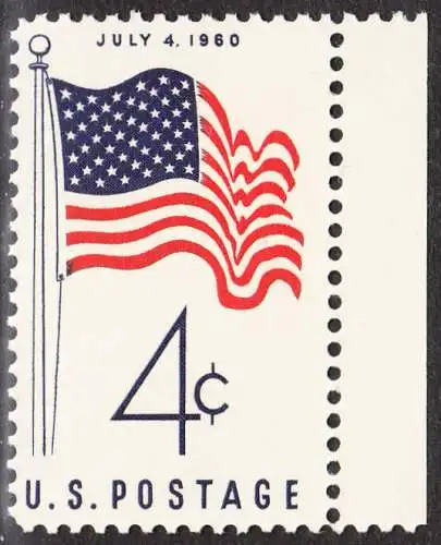 USA Michel 0783 / Scott 1153 postfrisch EINZELMARKE RAND rechts - Amerikanische Flagge von 1960 (50 Sterne für 50 Staaten)