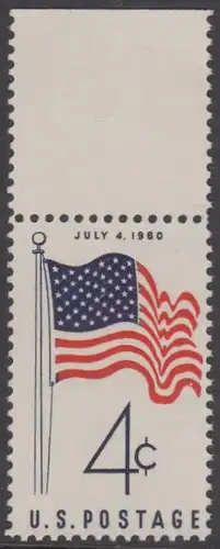 USA Michel 0783 / Scott 1153 postfrisch EINZELMARKE RAND oben - Amerikanische Flagge von 1960 (50 Sterne für 50 Staaten)