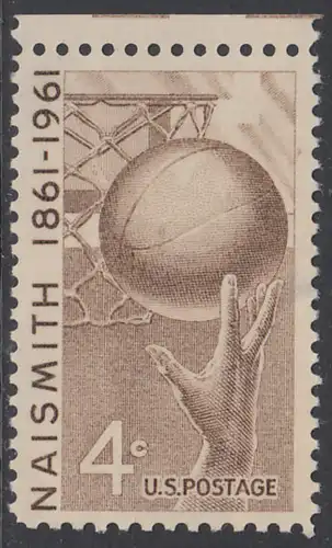 USA Michel 0815 / Scott 1189 postfrisch (Gummierung beeinträchtigt) EINZELMARKE RAND oben - 100. Geburtstag von James Naismith; Baskeball