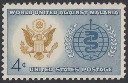 USA Michel 0823 / Scott 1194 postfrisch (Gummierung beeinträchtigt) EINZELMARKE - Kampf gegen die Malaria; Großes Siegel der USA, WHO-Emblem
