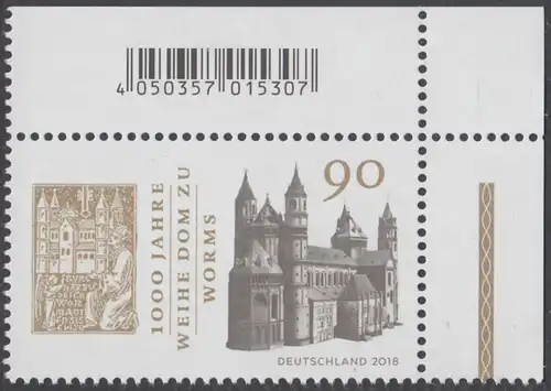 BUND 2018 Michel-Nummer 3394 postfrisch EINZELMARKE ECKRAND oben rechts