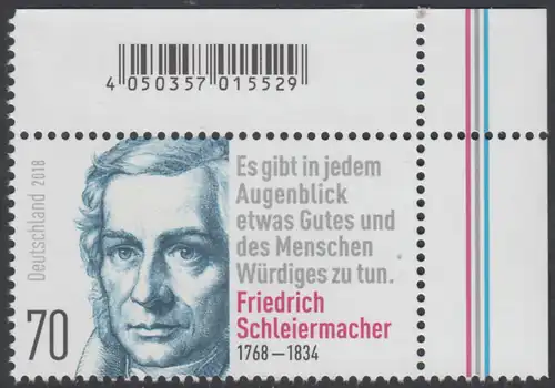 BUND 2018 Michel-Nummer 3419 postfrisch EINZELMARKE ECKRAND oben rechts