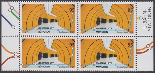 BUND 2020 Michel-Nummer 3538 postfrisch BLOCK RÄNDER rechts/links (a)