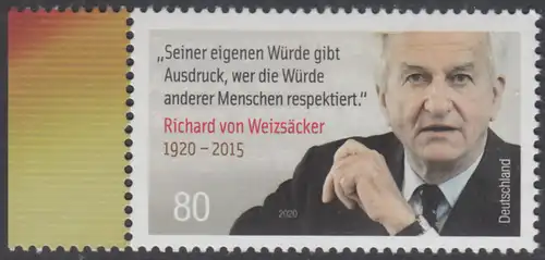 BUND 2020 Michel-Nummer 3539 postfrisch EINZELMARKE RAND links (c)