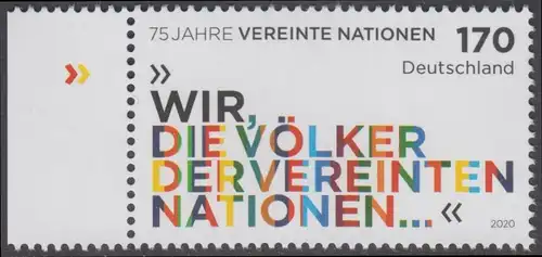 BUND 2020 Michel-Nummer 3549 postfrisch EINZELMARKE RAND unten links (b)