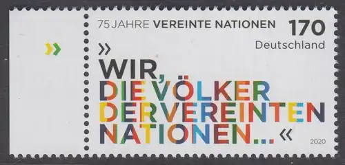 BUND 2020 Michel-Nummer 3549 postfrisch EINZELMARKE RAND unten links (c)
