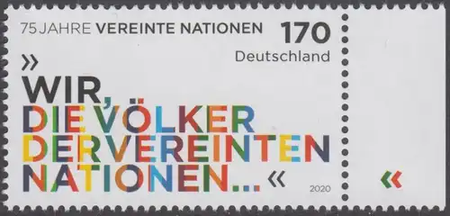 BUND 2020 Michel-Nummer 3549 postfrisch EINZELMARKE RAND unten rechts (b)