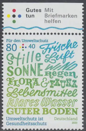 BUND 2020 Michel-Nummer 3561 postfrisch EINZELMARKE RAND oben