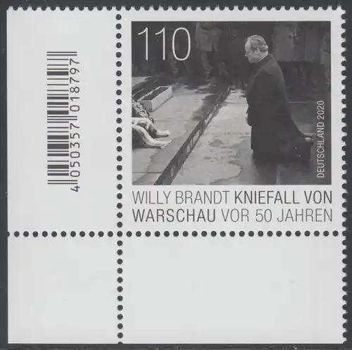 BUND 2020 Michel-Nummer 3579 postfrisch EINZELMARKE ECKRAND unten links