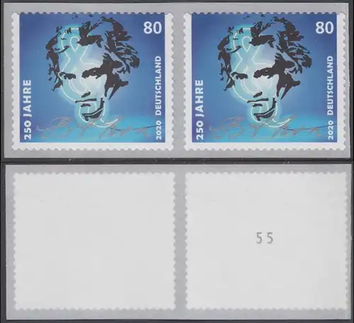 BUND 2020 Michel-Nummer 3520 postfrisch horiz.PAAR (coils) (selbstklebend) m/ rücks.Nr. (55)