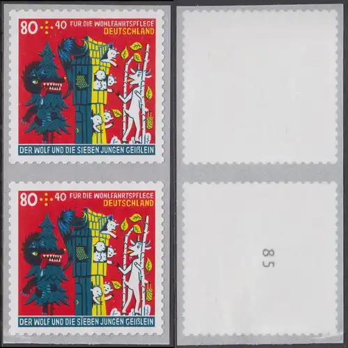 BUND 2020 Michel-Nummer 3526 postfrisch vert.PAAR(2) (coils) (selbstklebend) m/ rückseitiger Nummer (85)