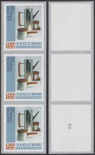 BUND 2020 Michel-Nummer 3570 postfrisch vert.STRIP(3) (coils) (selbstklebend) m/ rücks. Nr. (90)