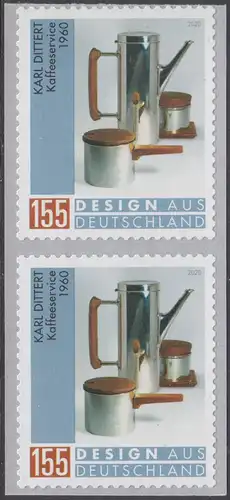 BUND 2020 Michel-Nummer 3570 postfrisch vert.PAAR (coils) (d / selbstklebend)