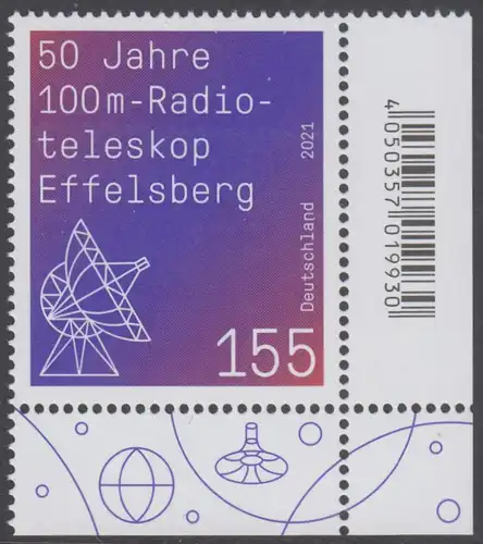 BUND 2021 Michel-Nummer 3599 postfrisch EINZELMARKE ECKRAND unten rechts