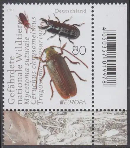 BUND 2021 Michel-Nummer 3605 postfrisch EINZELMARKE ECKRAND unten rechts