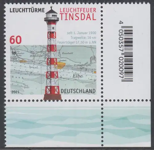 BUND 2021 Michel-Nummer 3615 postfrisch EINZELMARKE ECKRAND unten rechts