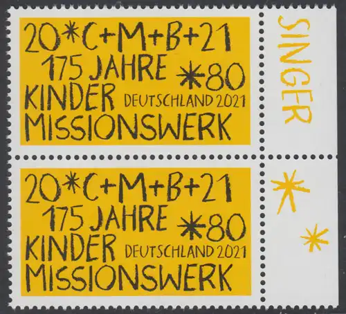 BUND 2021 Michel-Nummer 3582 postfrisch vert.PAAR RÄNDER rechts (b)